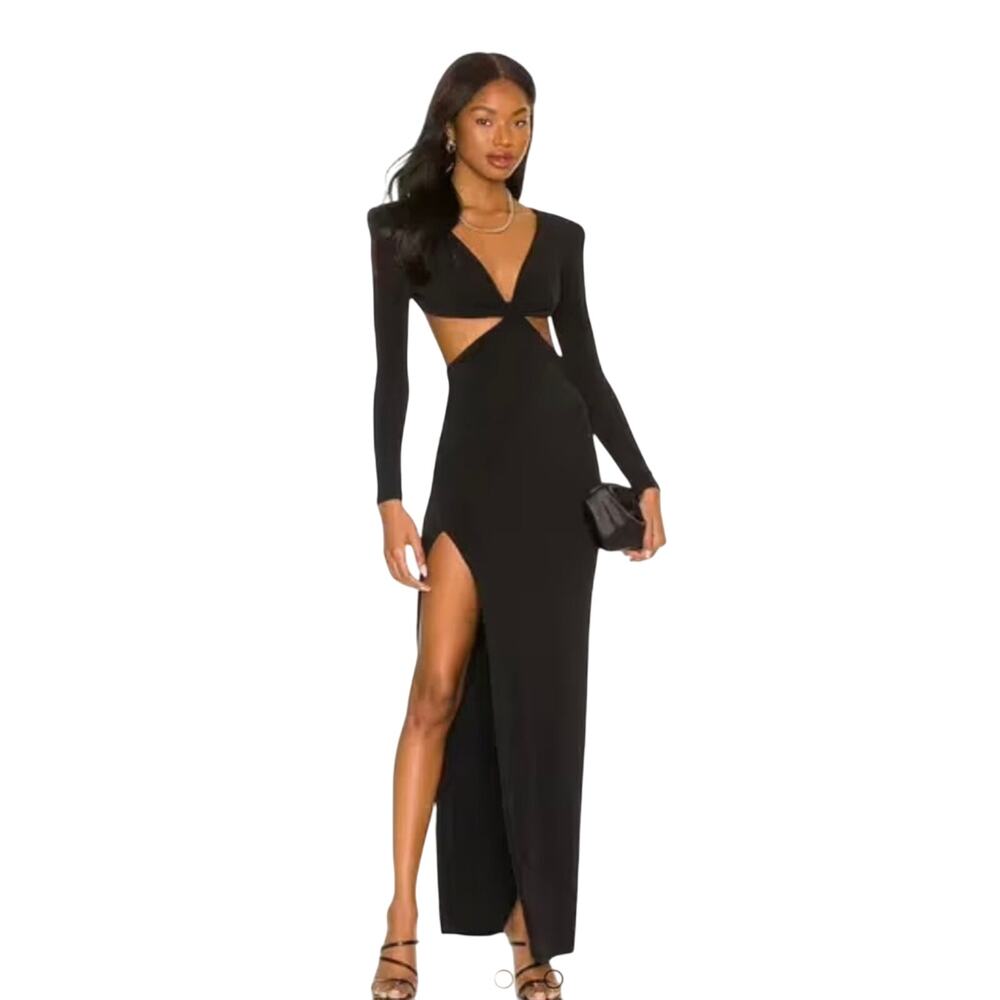 NWT Nookie Jewel Twist Front Open Back Gown in Black‎ Size Large